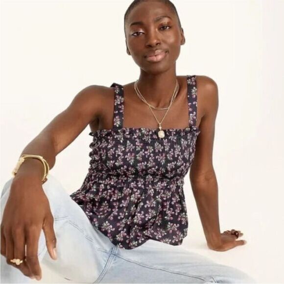 J. Crew Featherweight satin smocked tank top in twilight berry. Size L. - Picture 1 of 11